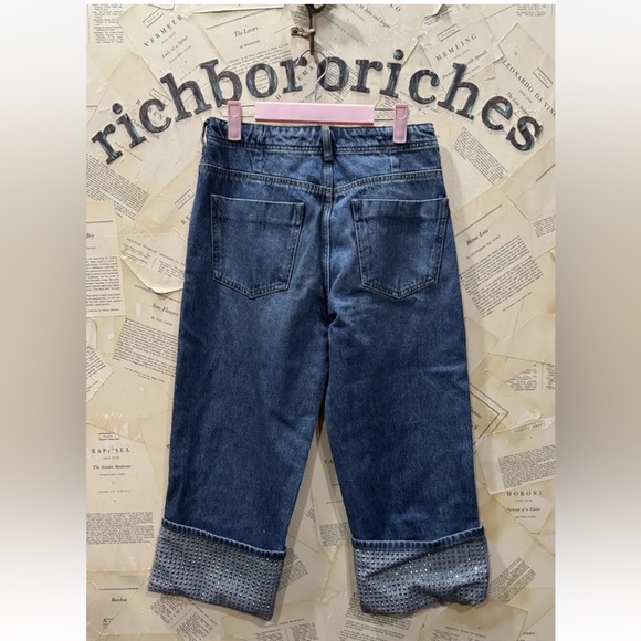 Anthropologie The Lonnie Sparkle Cuffed High Rise Crop Jeans Sequin Blue - Picture 7 of 7